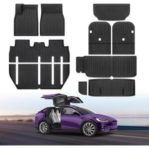 image10Pcs Floor Mats for Tesla Model X 7 Seater 2024 2023 2022 Full Sets All Weather Floor Mat for Tesla Model X Accessories 2024 2023 2022 Rear Back Seat Cover Protector Front Rear Trunk