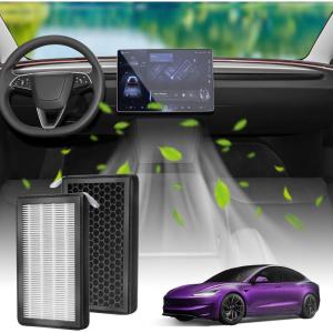 image2025 Upgarded Air Filter For Tesla Model 3Model Y 20162025 Powerful Filtration H14 True Filter Replacement with Activated Carbon For Tesla Model 3Model Y Accessories 20162025White