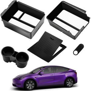 image2025 Upgrade Center Console Organizer Tray for Tesla Model Y Accessories 20242020For Tesla Model 3 Accessories 20232021 Slide SmoothlyUS Patent Cup Holder Matte BlackWhite