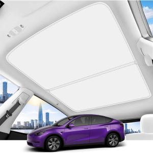 image2025 Upgrade Sunshade Roof for Tesla Model Y 20252020 NoGapSagFree Middle Magnetic Component Glass Roof Sunshade Heat Insulation for Tesla Model Y Accessories 20252020 White Beige