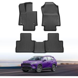 image3Pcs Floor Mats for Toyota RAV4 20242019 Include Hybrid Full Sets All Weather Floor Mat for Toyota RAV4 Accessories 20242019