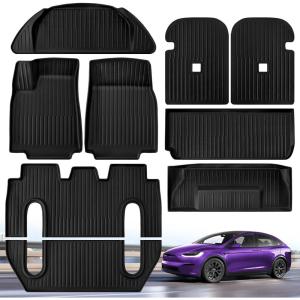 image9Pcs Floor Mats for Tesla Model X 6 Seater 2024 2023 2022 Full Sets All Weather Floor Mat for Tesla Model X Accessories 2024 2023 2022 Rear Back Seat Cover Protector Front Rear Trunk