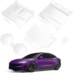 imageCenter Console Organizer Tray for Tesla Model Y Juniper Accessories 2025 2026For Tesla Model 3 Highland Accessories 2024 2025 2026 Slide SmoothlyUS Patent Cup Holder Matte BlackWhite