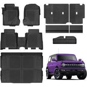 imageFloor Mats for Ford Bronco 4 Door 2025 20242021 Full Sets All Weather Floor Mat for Ford Bronco Accessories 2025 20242021 Rear Back Seat Cover Protector Trunk Frunk Cargo Liner BlackBlack
