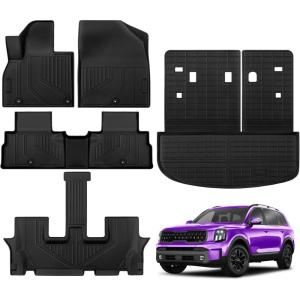 imageFloor Mats for Kia Telluride 7 Seat 20252020 Full Set All Weather Floor Mats for Kia Telluride Accessories 20252020 TPE Trunk Mat with Backrest Mat Back Seat Cover Protector BlackBlack