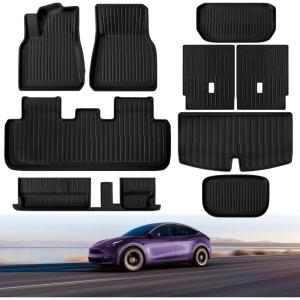 imageFloor Mats for Tesla Model Y 7 Seater 2025 20242020 Full Sets All Weather Floor Mat for Tesla Model Y Accessories 2025 20242020 TPE Back Seat Cover Protector Trunk Frunk Mat
