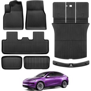 imageFloor Mats for Tesla Model Y Juniper 2025 2026 5Seat with Bumper Guard All Weather Floor Mats for Tesla Model Y Juniper Accessories 2025 2026 TPE Trunk Mat with Backrest Mat BlackBlack