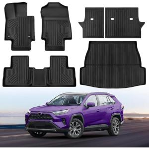 imageFloor Mats for Toyota RAV4 2025 20242019 Include Hybrid Full Set All Weather Floor Mats for Toyota RAV4 Accessories 2025 20242019 TPE Back Seat Cover Protector Trunk Frunk Mat