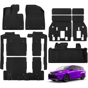 imageFloor Mats for Toyota Sienna 8 Seat 20252021Not for 2025 Platinum Edition Full Set All Weather Floor Mats for Toyota Sienna Accessories 20252021 TPE Trunk Mat with Backrest Mat BlackBlack