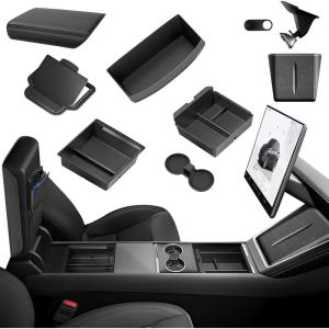 image10PCS Center Console Organizer for Tesla New Model Y Juniper Premium amp Performance Under Seat Storage Armrest Cover Hidden Storage Charger Pad for Tesla Model Y Accessories 2025 2026 BlackBlack